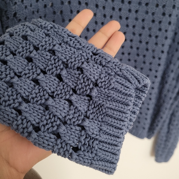 Reitmans Women's Blue Crochet Knit Sweater Size XL Coastal Sea Glass 100% Cotton - Picture 4 of 8